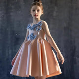Mit Schleifen Satin Knielang Mädchen Kinder Geburtstagsfeier Erstkommunion Kleider Elegante Blumenmädchenkleider für Hochzeit 