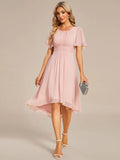 Vestido de gasa con cuello redondo y cintura plisada para mujer, manga corta, para invitada de boda, dama de honor, fiesta, graduación 