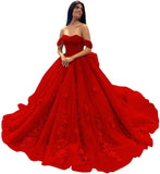 3D Floral Quinceanera Dresses Lace Beaded Party Gowns Off Shoudler Tulle Ball Gown for Sweet 15 16 Dresses