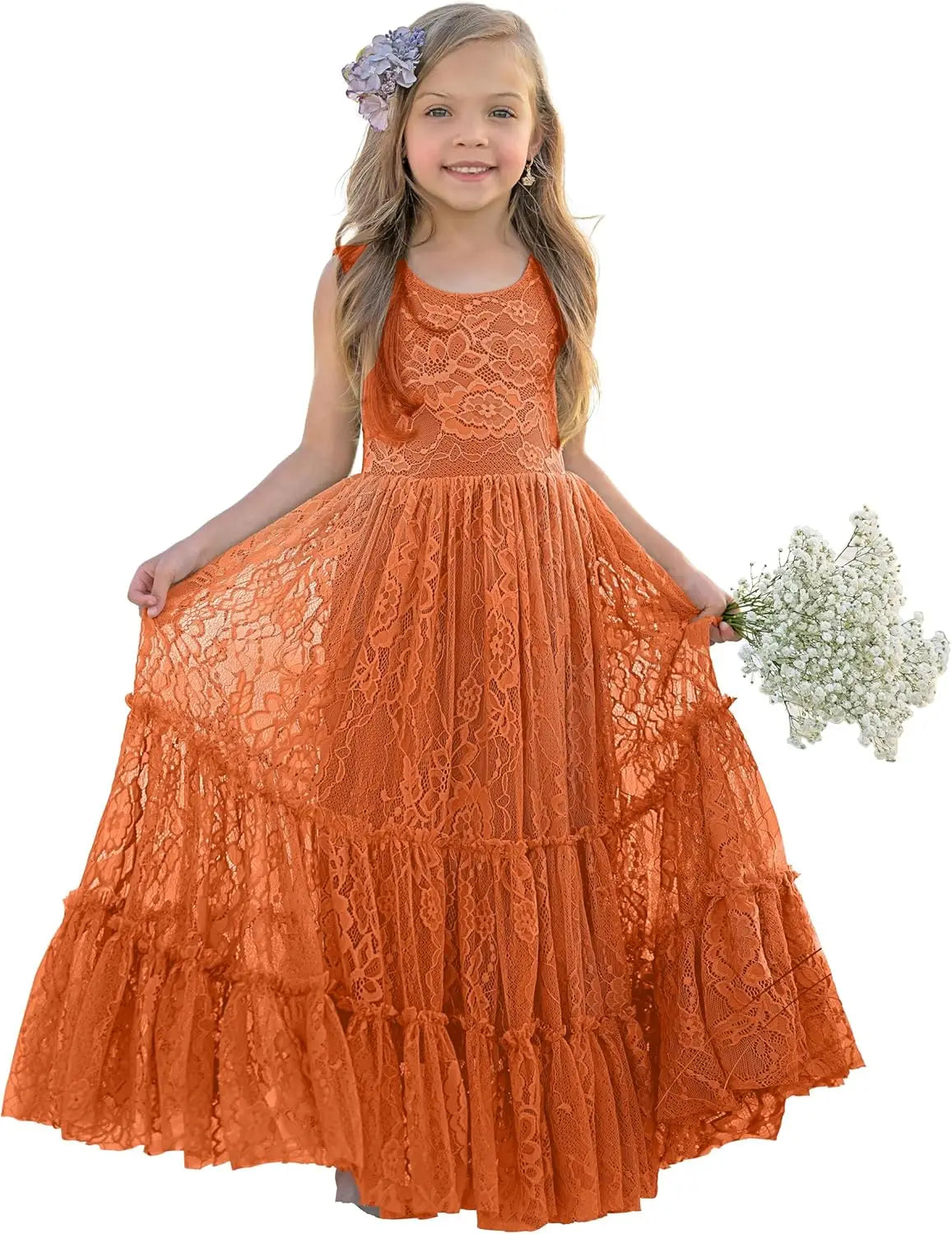 Blumenmädchenkleid Spitze Boho Kleinkindkleider Rüschen Mädchenkleid für Hochzeit Gartenparty Urlaub Kommunion Ärmellos Prinzessin 