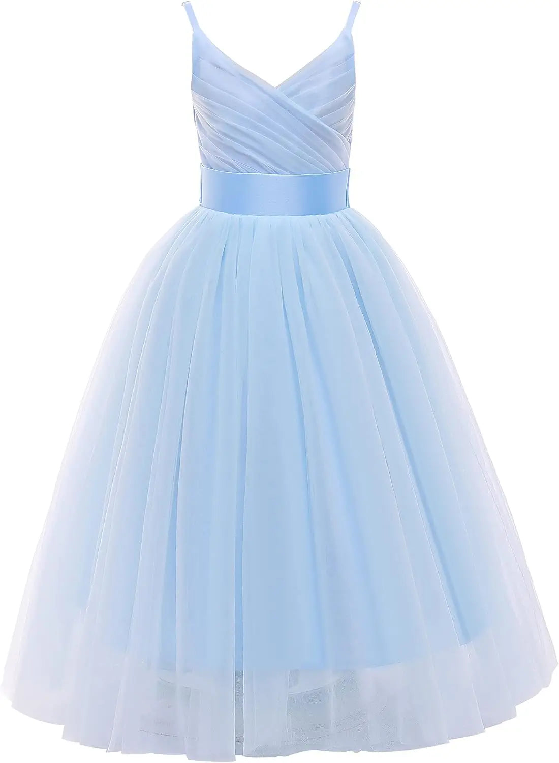 Vestido de tul con tirantes finos para niñas de flores, largo, corte A, para bodas, desfiles, princesas, fiestas de cumpleaños, vestidos de gala 