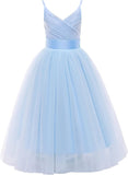Vestido de tul con tirantes finos para niñas de flores, largo, corte A, para bodas, desfiles, princesas, fiestas de cumpleaños, vestidos de gala 