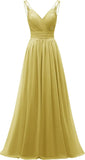 Chiffon-Spitze Brautjungfernkleider lang für Damen V-Ausschnitt Plissee Tüll Träger A-Linie Abschlussball Abend Hochzeit formelle Kleider 