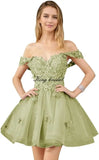 Glitter Tulle Appliques Homecoming Dresses for Teens Beaded Off Shoulder Short Prom Dresses Lace Cocktail Mini Dress Club Gowns
