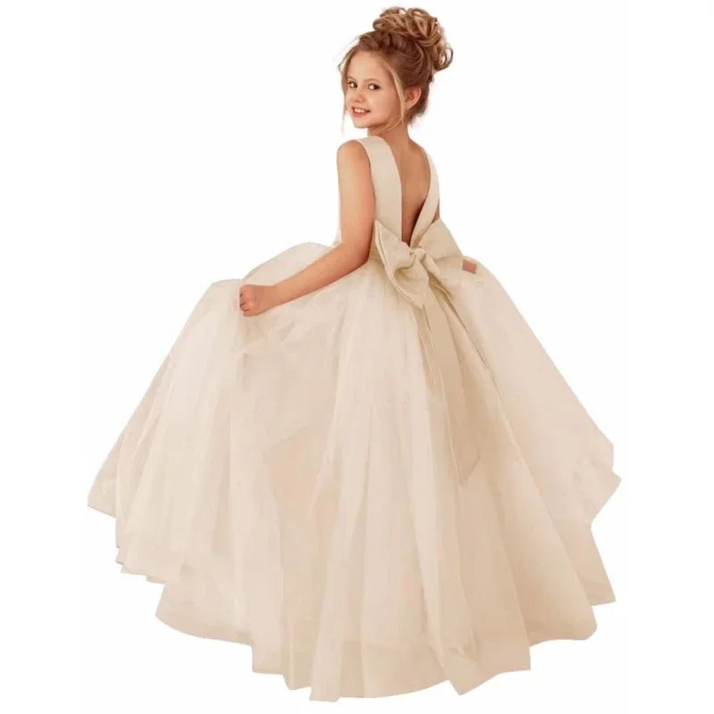 Dusty Pink Pearls Belt With Bow For Wedding Birthday Banquet Prom Ball Holy Communion Gowns Customized Flower Girls Dress