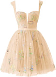 Flower Embroidery Short Tulle Homecoming Dresses for Teens Corset Mini Prom Dress Fairy Formal Party Gown Junior Bridesmaid Gown