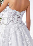 Benutzerdefinierte Blumenspitze Brautkleid A-Linie Tüll 3D Spitze Brautkleid Off the Shoulder Korsett Brautkleider Benutzerdefinierte Brautkleider 