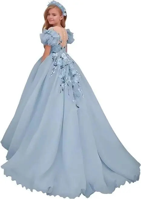 Tulle Flower Girl Dresses for Wedding Girls First Communion Dress Puff Sleeves Ball Gown girls dresses for party and wedding