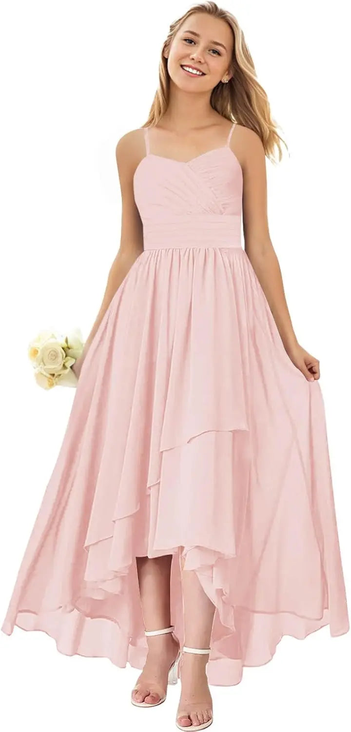 Vestidos de dama de honor para bodas, de gasa alta y baja, plisados, con tirantes finos, vestido de fiesta formal, vestidos de dama de honor para bodas 