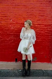 Langärmliges Tüll-Heimkehrkleid, kurzes Brautkleid, herzförmiger Ausschnitt, Spitzenapplikation, Ballkleider für Teenager, Cocktailkleid 