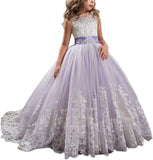 Princess Lilac Long Girls Pageant Dresses Kids Prom Puffy Tulle Ball Gown flower girl dress girls dresses for party and wedding