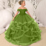 Grape Purple Floral Appliques Tiered With Trailing For Wedding Birthday Party Banquet Gown Customized Flower Girl Dresses