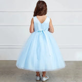 Estampado de flores azul cielo con cinta sin mangas para bodas, fiestas de cumpleaños, banquetes, vestidos de princesa, vestidos de niña de las flores personalizados 