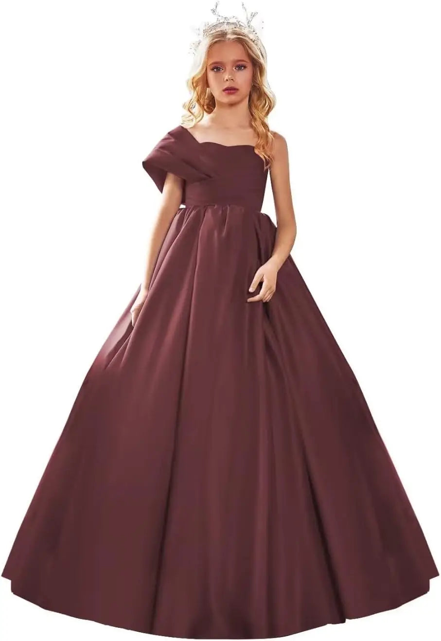Satin One Shoulder Flower Girl Dresses for Wedding Ball Gown Puffy Pageant Gown Cute First Communion Dress princess dress