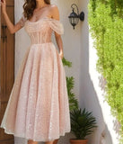 Sparkly Tulle Prom Dresses for Women Off Shoulder Pleated Formal Evening Party Gowns