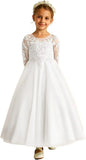 Tulle Lace Appliques Flower Girl Dresses for Wedding Long Sleeve Pageant Dress First Communion Dresses for Girls