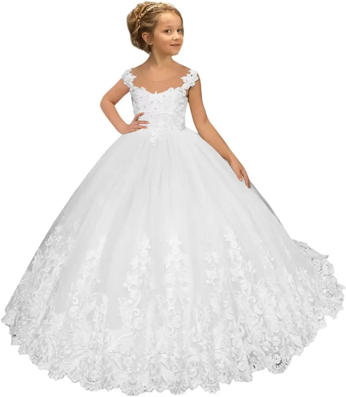 Flower Girl Dress for Weeding Tulle Pageant Dress Lace Appliques Princess Long Ball Gowns for Girls girls dresses for wedding