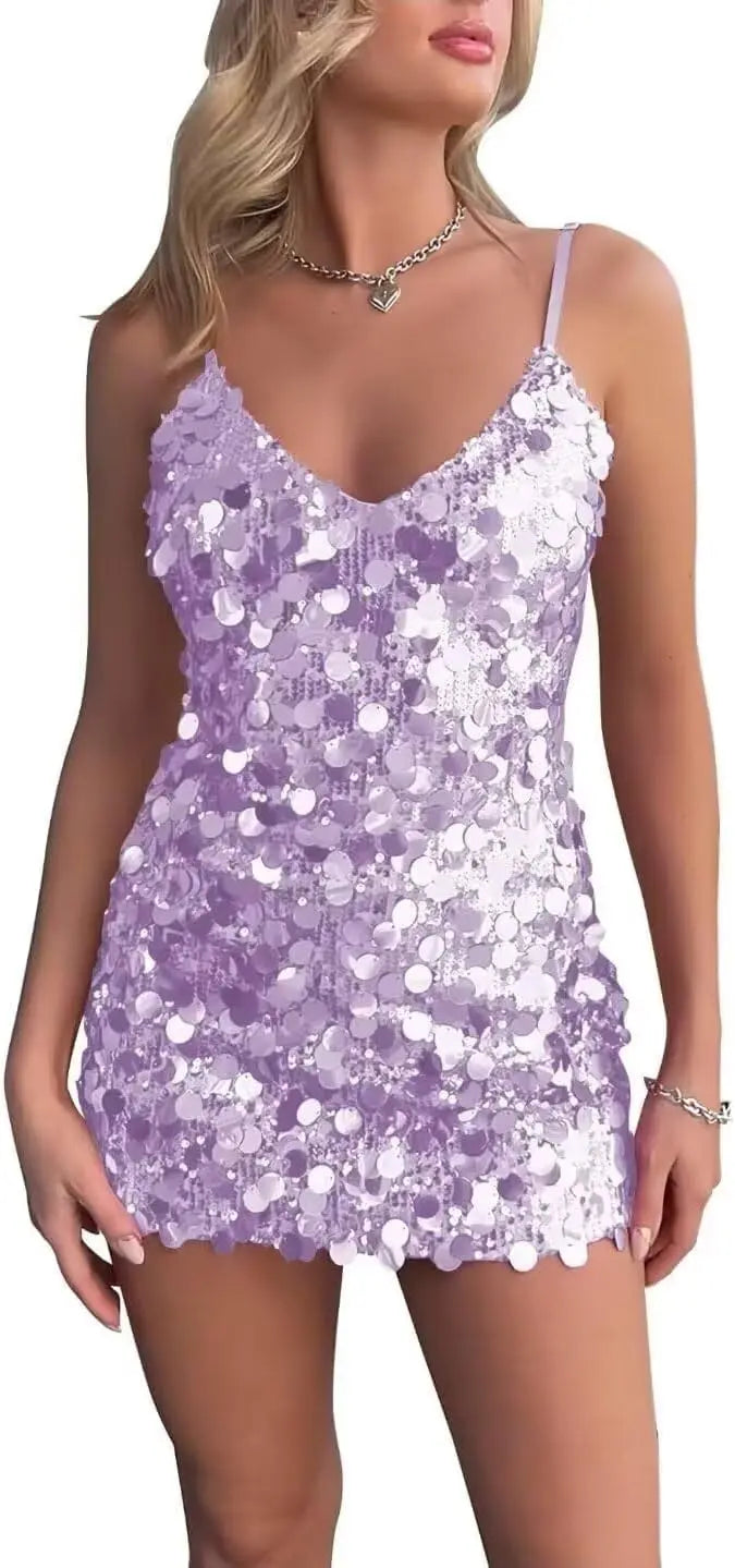 Sparkly Sequin Homecoming Dresses Short for Teens V Neck Spaghetti Straps Semi Formal Night Out Gown cocktail dresses