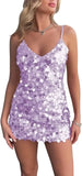 Sparkly Sequin Homecoming Dresses Short for Teens V Neck Spaghetti Straps Semi Formal Night Out Gown cocktail dresses