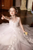 Vestidos de tul para niña de las flores para boda, vestido de primera comunión, vestido de dama de honor de encaje para niña, vestido de fiesta de desfile 
