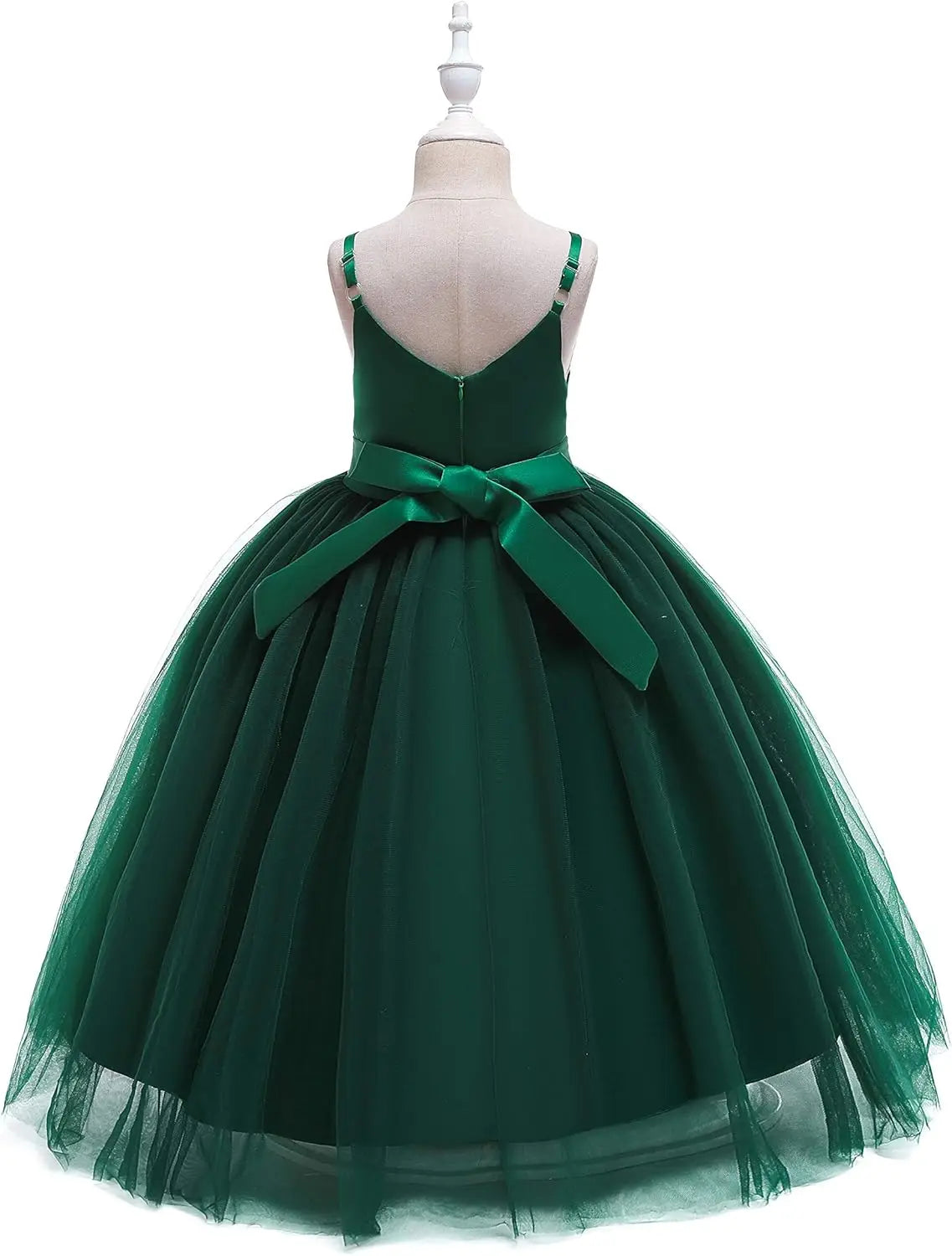 Vestido de tul con tirantes finos para niñas de flores, largo, corte A, para bodas, desfiles, princesas, fiestas de cumpleaños, bailes 