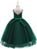 Vestido de tul con tirantes finos para niñas de flores, largo, corte A, para bodas, desfiles, princesas, fiestas de cumpleaños, bailes 
