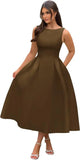 Vestidos de fiesta de satén con cuello barco y midi, largos hasta la rodilla, espalda escotada, corte en A, vestidos formales de noche para fiesta, vestido de cóctel y fiesta 