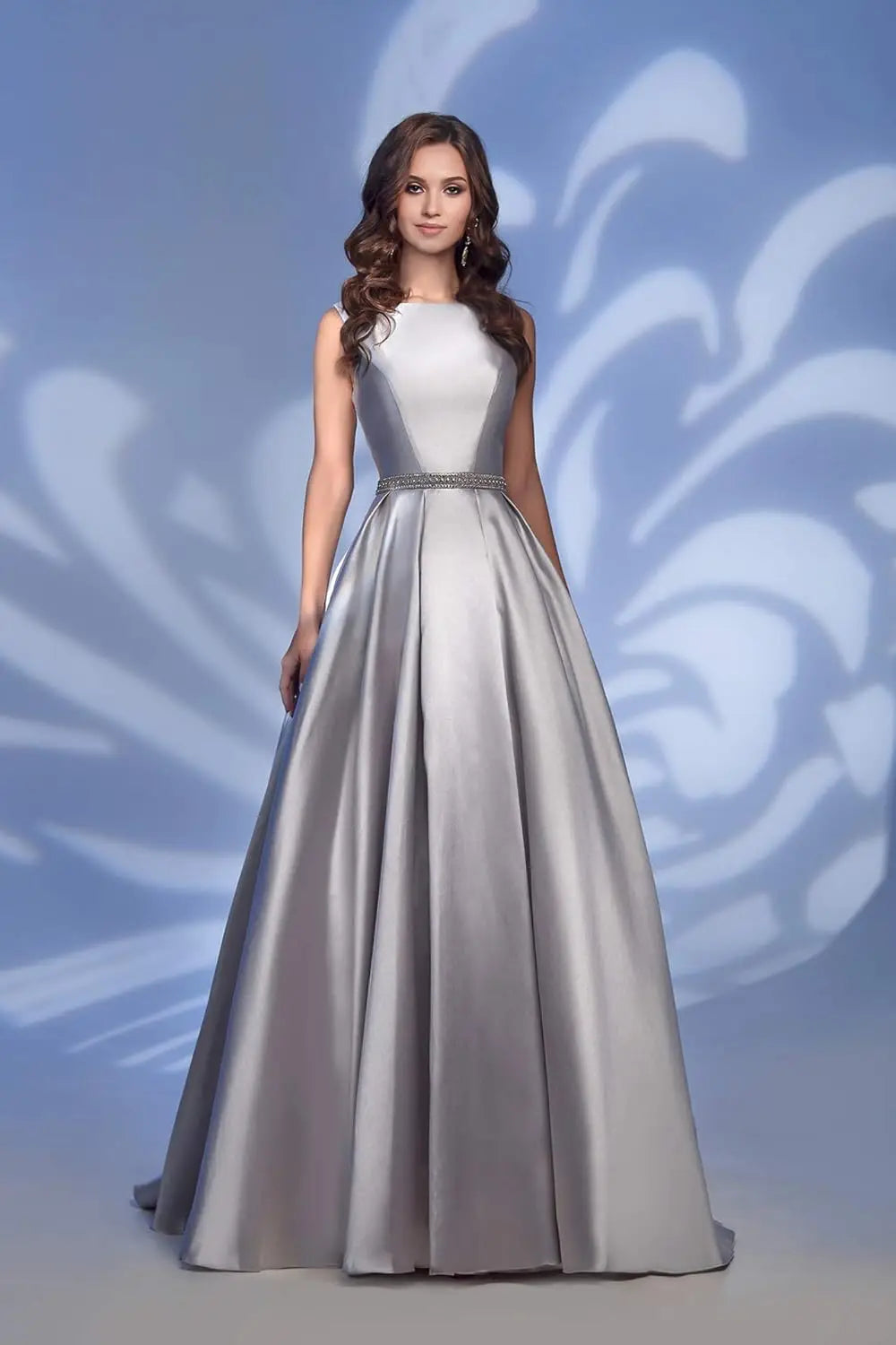 Damen A-Linie Satin Ballkleid Langes Ballkleid Gerafftes Perlenbesetztes Abendkleid Formales Partykleid mit Taschen 