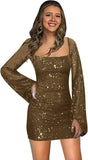 Sparkly Sequin Short Tight Homecoming Dress with Long Sleeves Girls Prom Party Dress Mini Club Dress cocktail evening dresses