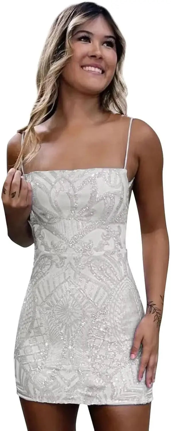 Sexy Backless Women's Sparkly Sequin Homecoming Dresses 2025 Short Tight Open Back Formal Cocktail Prom Party Gown for Teens