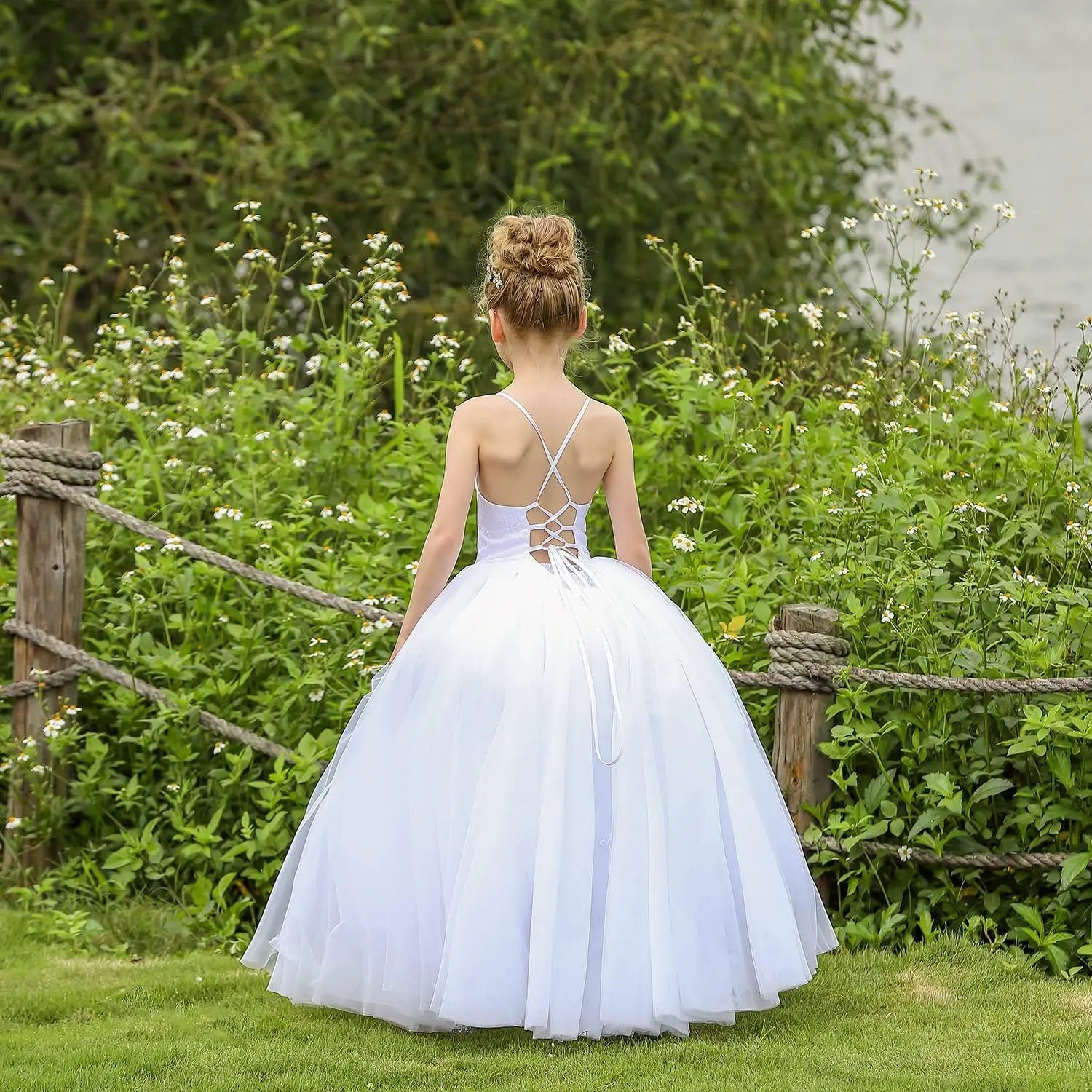 Flower Girl Dress Crossed Straps Lace Wedding Dresses Party Bridesmaid Ball Gown princess dress  pageant dresses for girls