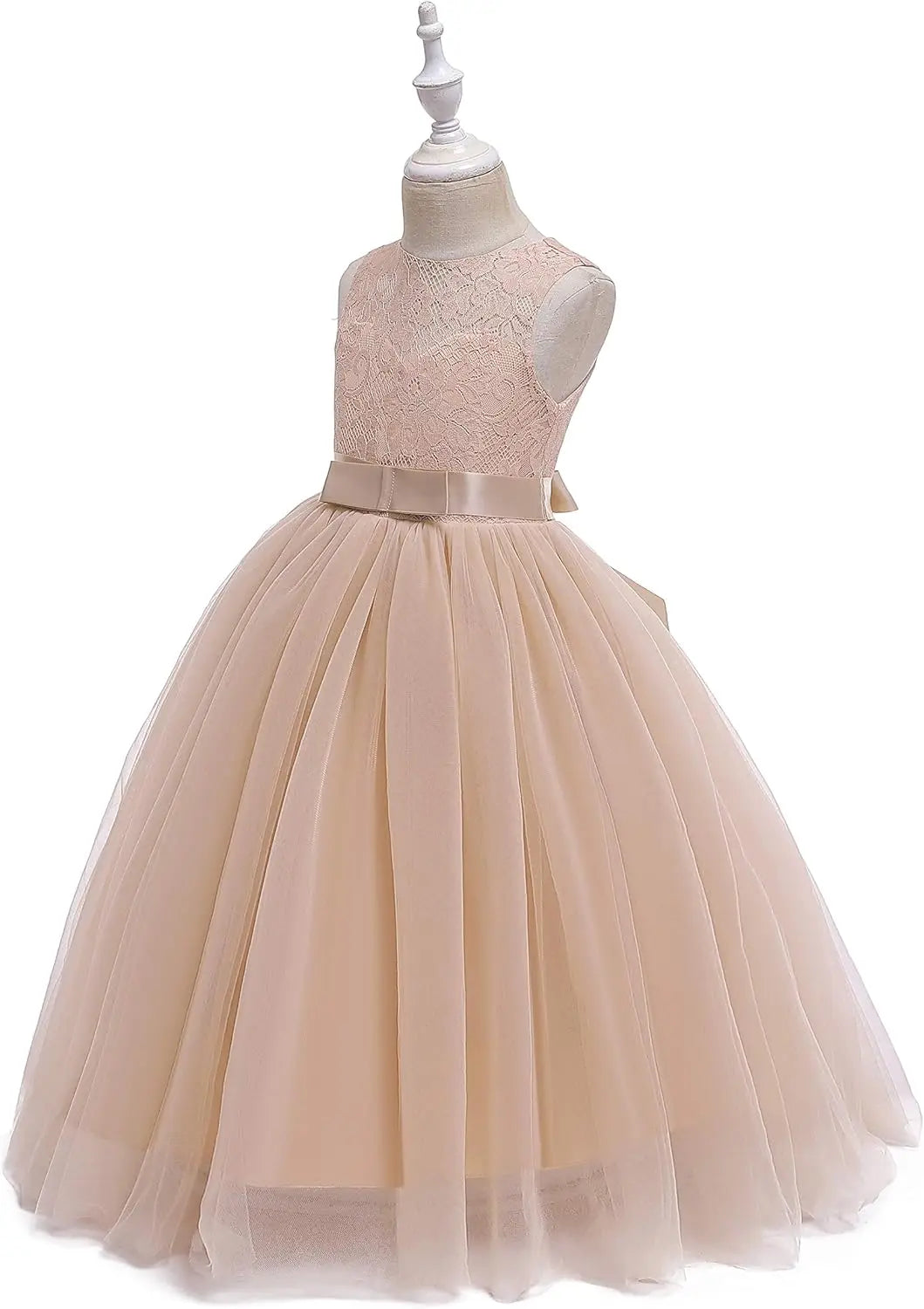 Vestido de dama de honor de encaje para niñas de flores, elegante vestido de princesa de tul largo de línea A, vestido de fiesta de boda para desfile 