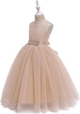 Vestido de dama de honor de encaje para niñas de flores, elegante vestido de princesa de tul largo de línea A, vestido de fiesta de boda para desfile 