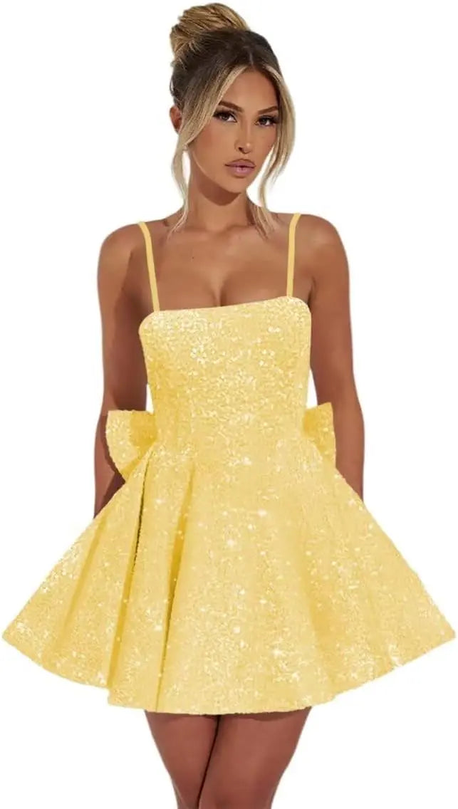 Maßgefertigte Damen-Heimkehrkleider mit quadratischem Ausschnitt und Pailletten für Teenager, A-Linie, kurzes Abschlussballkleid, Hochzeitsfeierkleid, Clubwear, Cocktailkleid 