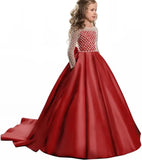 Ball With Bow Satin Floor Length Girl Kids Birthday Party First Holy Communion Gowns Elegant Flower Girl Dresses for Wedding