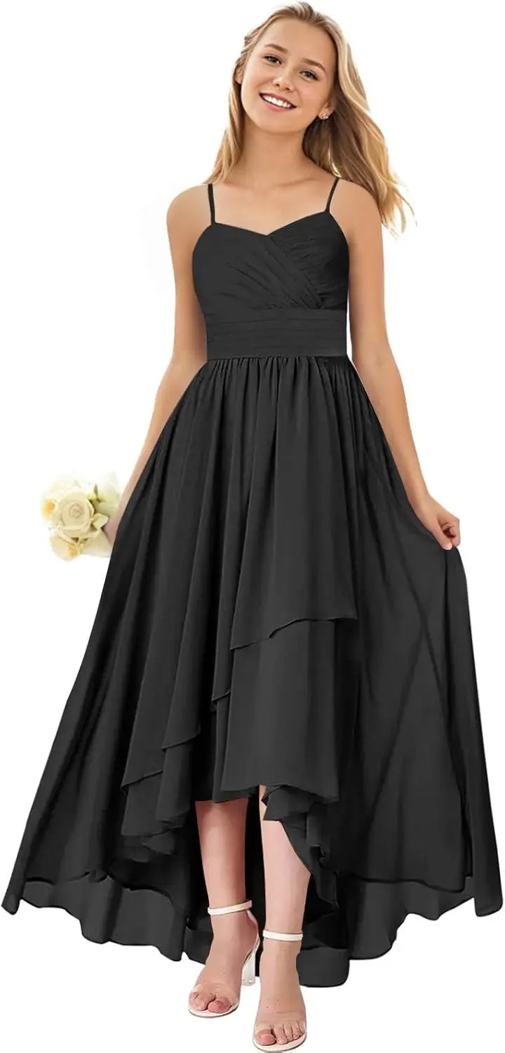 Vestidos de dama de honor para bodas, de gasa alta y baja, plisados, con tirantes finos, vestido de fiesta formal, vestidos de dama de honor para bodas 