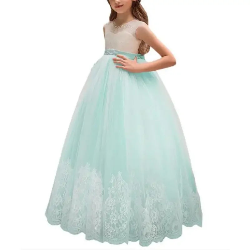 Champagne Appliques Lace Hem With Belt Sleeveless For Wedding Birthday Party Banquet First Communion Gowns Flower Girl Dresses