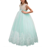 Champagne Appliques Lace Hem With Belt Sleeveless For Wedding Birthday Party Banquet First Communion Gowns Flower Girl Dresses