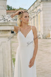 Vestido de novia cruzado con abertura frontal, vestido de novia con tirantes finos, vestido de novia de crepé con escote en V, vestidos de novia sencillos de satén blanco 