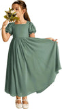 Long Chiffon Junior Bridesmaid Dresses for Wedding with Sleeve Formal Flower Girl Dress for Teens princess dress