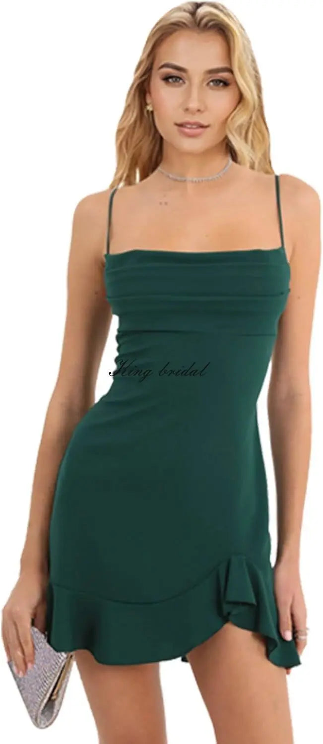 Vestidos cortos de fiesta ajustados para mujer, con tirantes finos y bajo con volantes, para cóctel y club. 