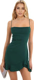 Vestidos cortos de fiesta ajustados para mujer, con tirantes finos y bajo con volantes, para cóctel y club. 
