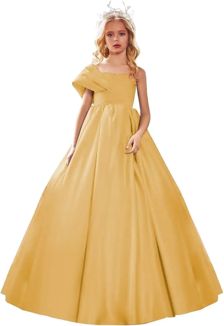 Satin One Shoulder Flower Girl Dresses for Wedding Ball Gown Puffy Pageant Gown Cute First Communion Dress princess dress