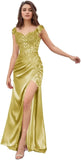 Elegant Satin Prom Dresses for Women Long 2025 3D Flower Lace Applique Off Shoulder Formal Evening Wedding Party Gown with Slit