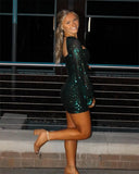 Sparkly Sequin Short Tight Homecoming Dress with Long Sleeves Girls Prom Party Dress Mini Club Dress cocktail evening dresses