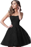 Spitzen-Heimkehrkleider, kurz, A-Linie, trägerlos, formelle Cocktailparty-Kleider, Abschlussballkleid, Ballkleider, Minikleid 