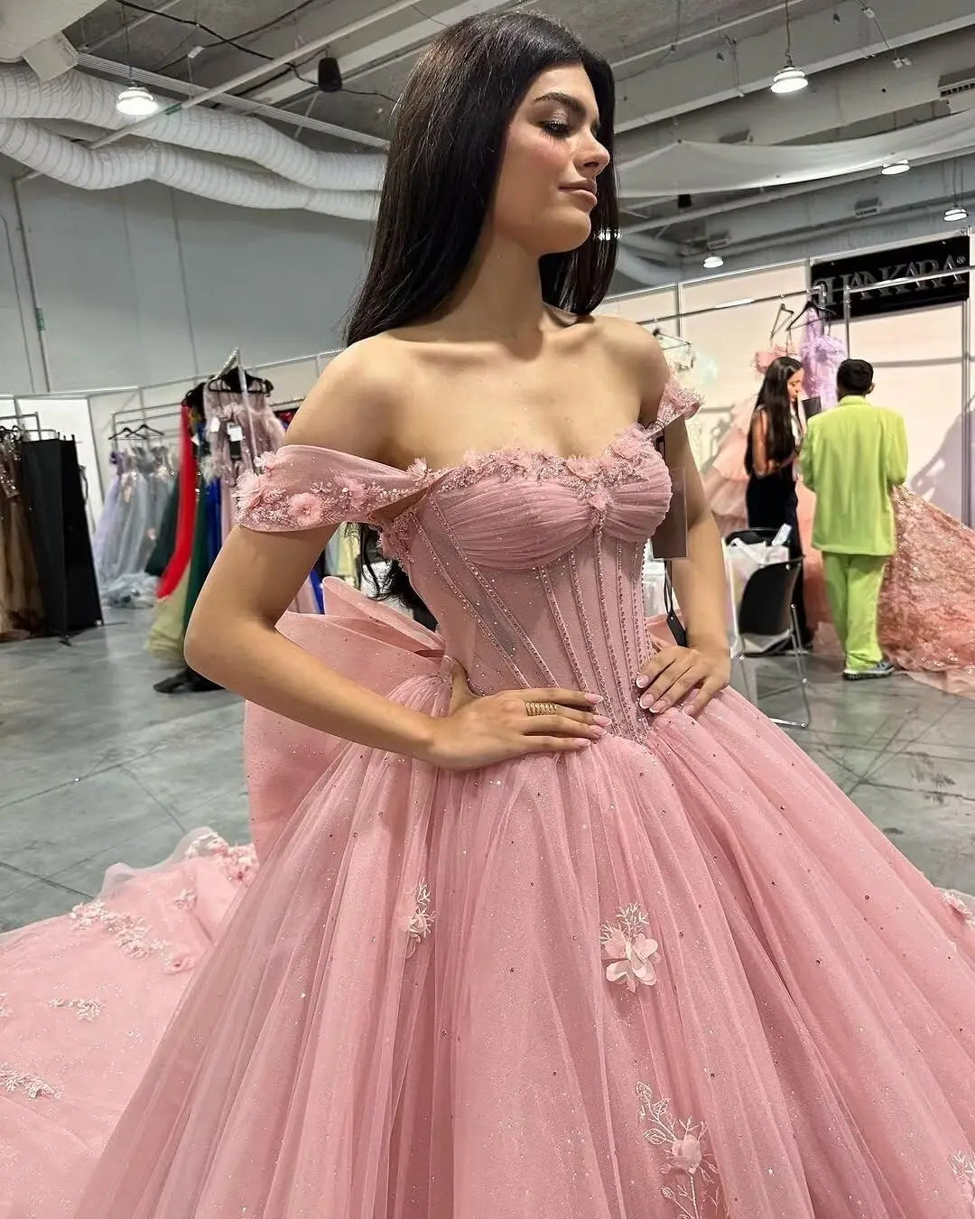 3D Floral Quinceanera Dresses Lace Beaded Party Gowns Off Shoudler Tulle Ball Gown for Sweet 15 16 Dresses