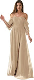 Vestido de dama de honor de talla grande con hombros descubiertos, de gasa, formal, con abertura, elegante, para invitada de boda 