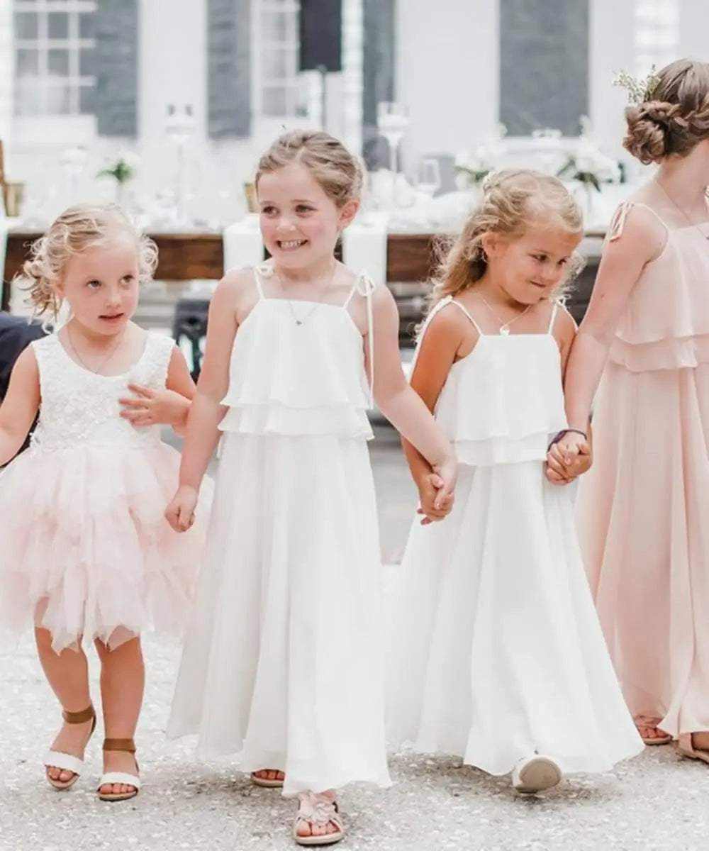 Flower Girl Dress Girls for Wedding Birthday Party Junior Bridesmaid Dress Pageant Sleeveless Chiffon Kids Maxi Daily princess dress