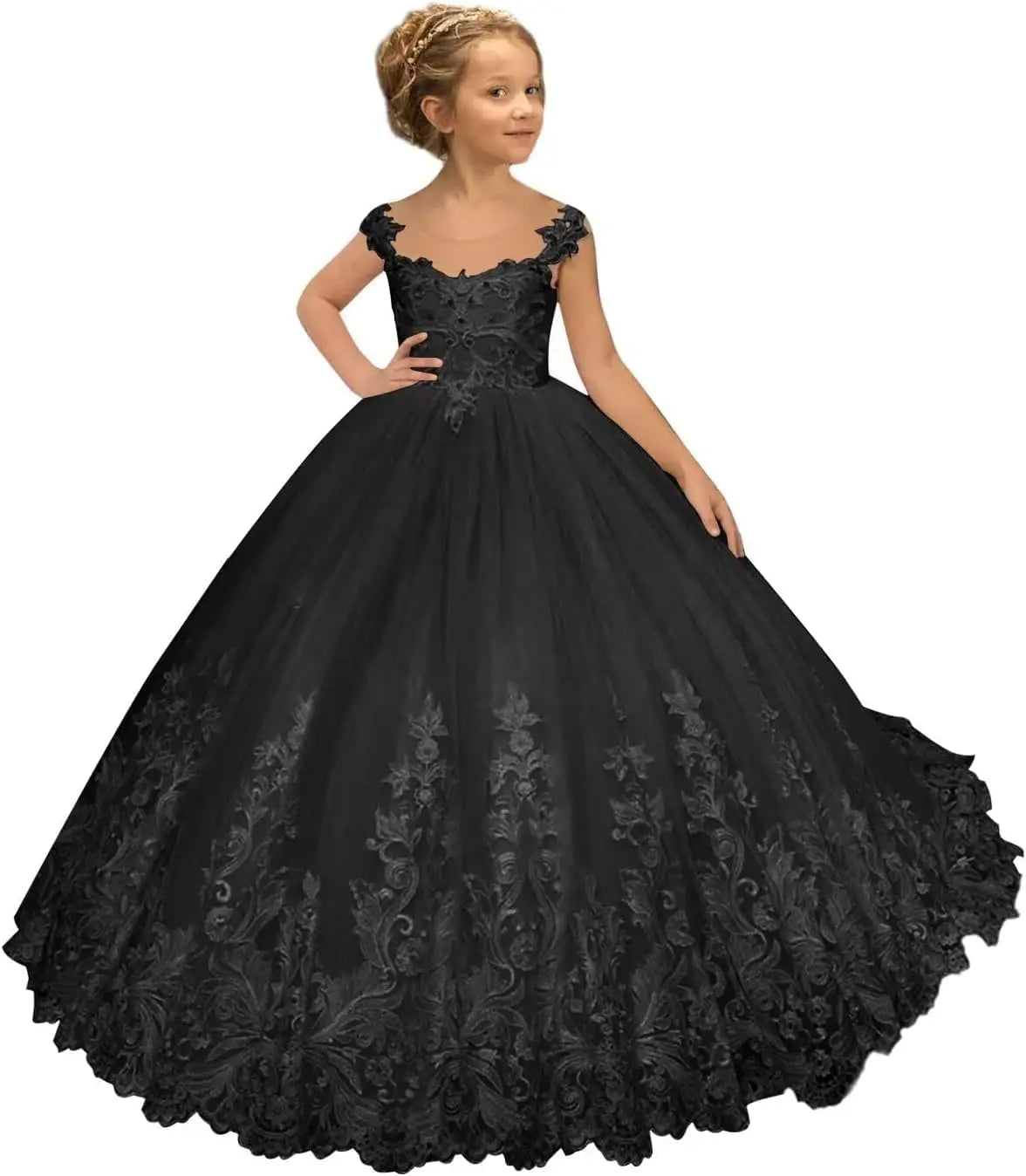 Flower Girl Dress for Weeding Tulle Pageant Dress Lace Appliques Princess Long Ball Gowns for Girls girls dresses for wedding